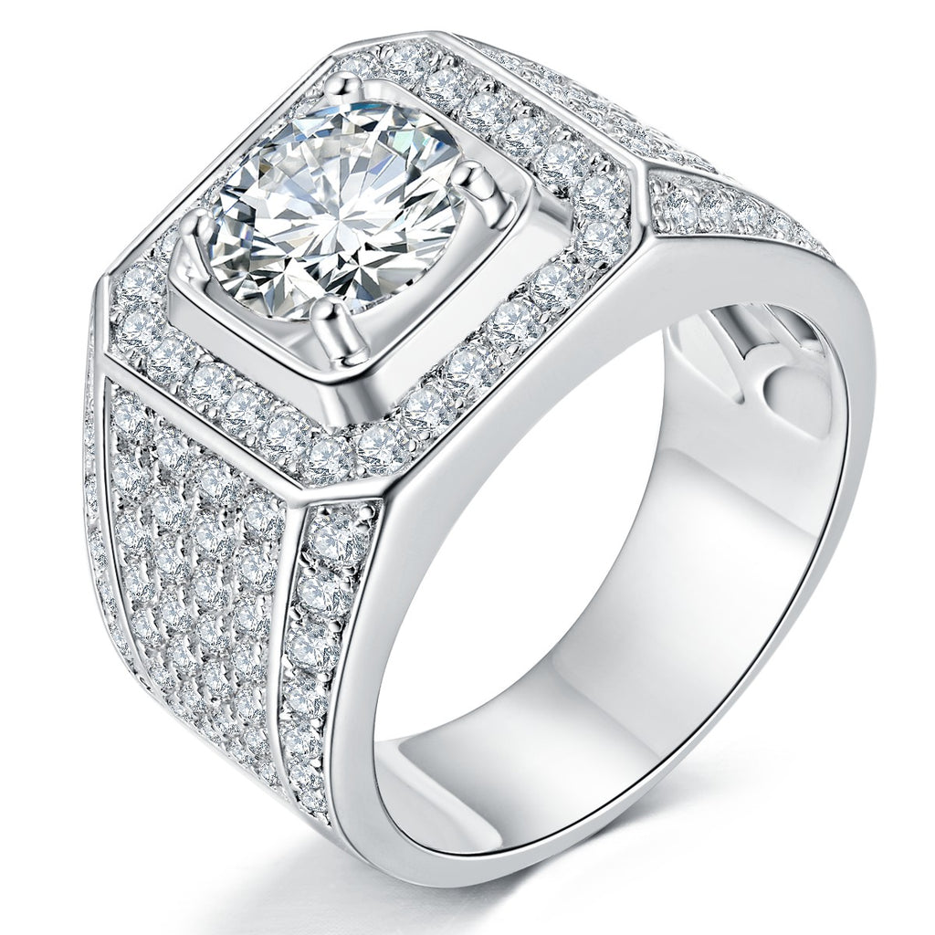 Bague Moissanite Octogone Halo Pavée S925 Argent Massif 1-2-3-5CT Plaquée Platine
