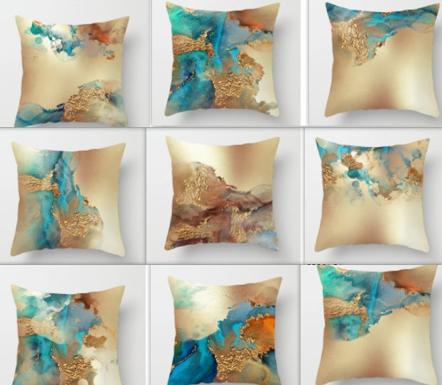 Housse de coussin en texture impression aquarelle dorée nordique