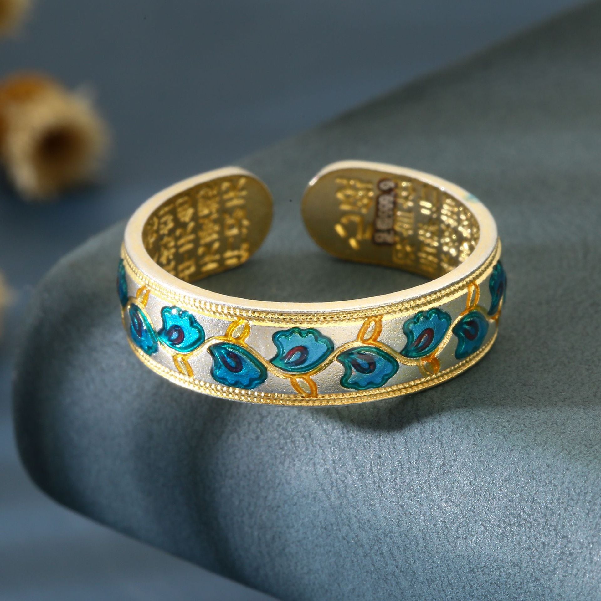 Bague en Bambou Argent Pur S9999 pour la Réussite Professionnelle, Anneau Feuille de Bambou Style Chinois Traditionnel, Bande Ajustable Élégante et Littéraire