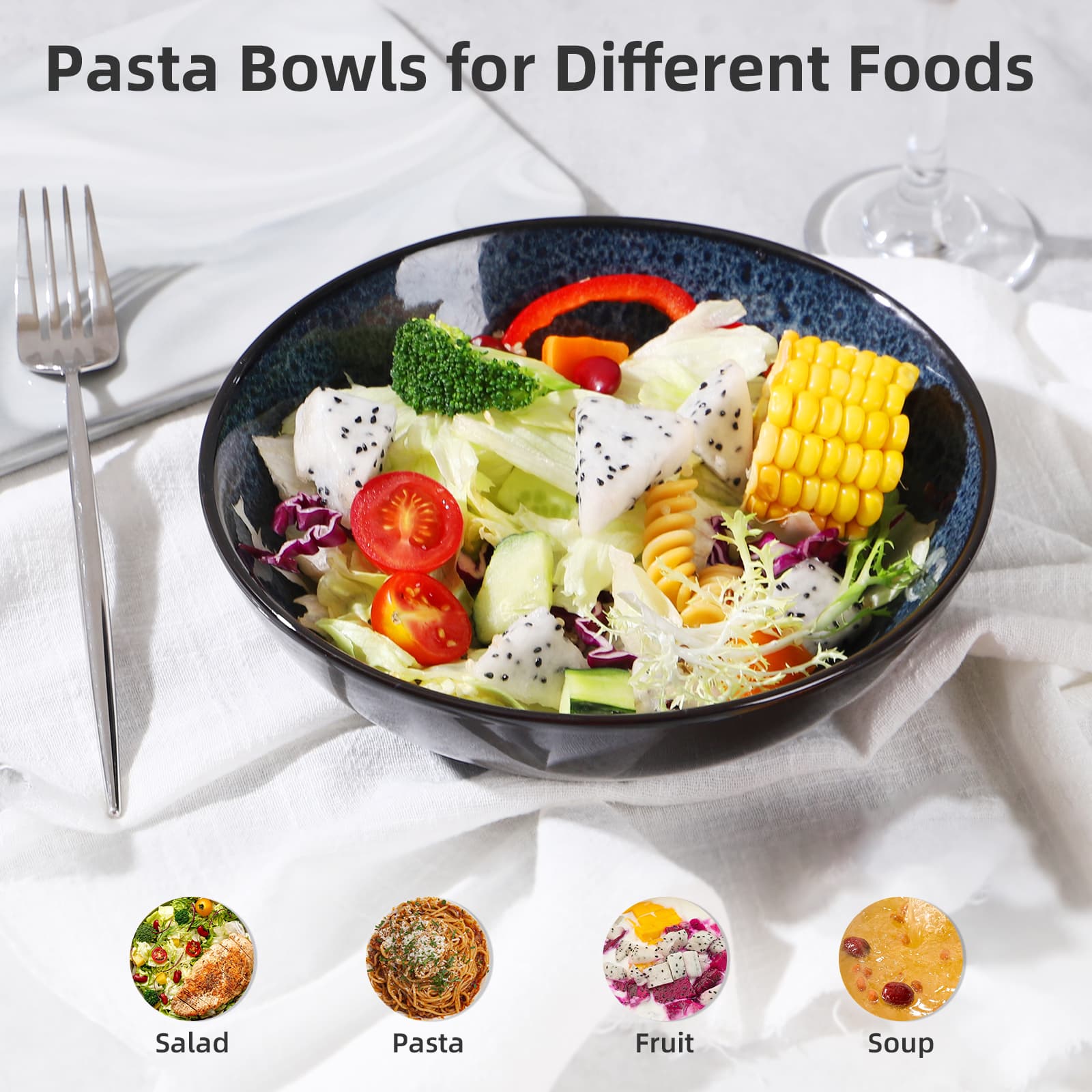 Bol artistique Western Kiln Change Peacock Blue 30 oz – Ensemble de 4 bols pour céréales, salade, pâtes, soupe et dessert, idéal pour service, lave-vaisselle, micro-ondes et four