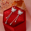 1 Paire de Boucles d'Oreilles Longues Papillon Ajouré en Argent 999, Élégantes et Polyvalentes
