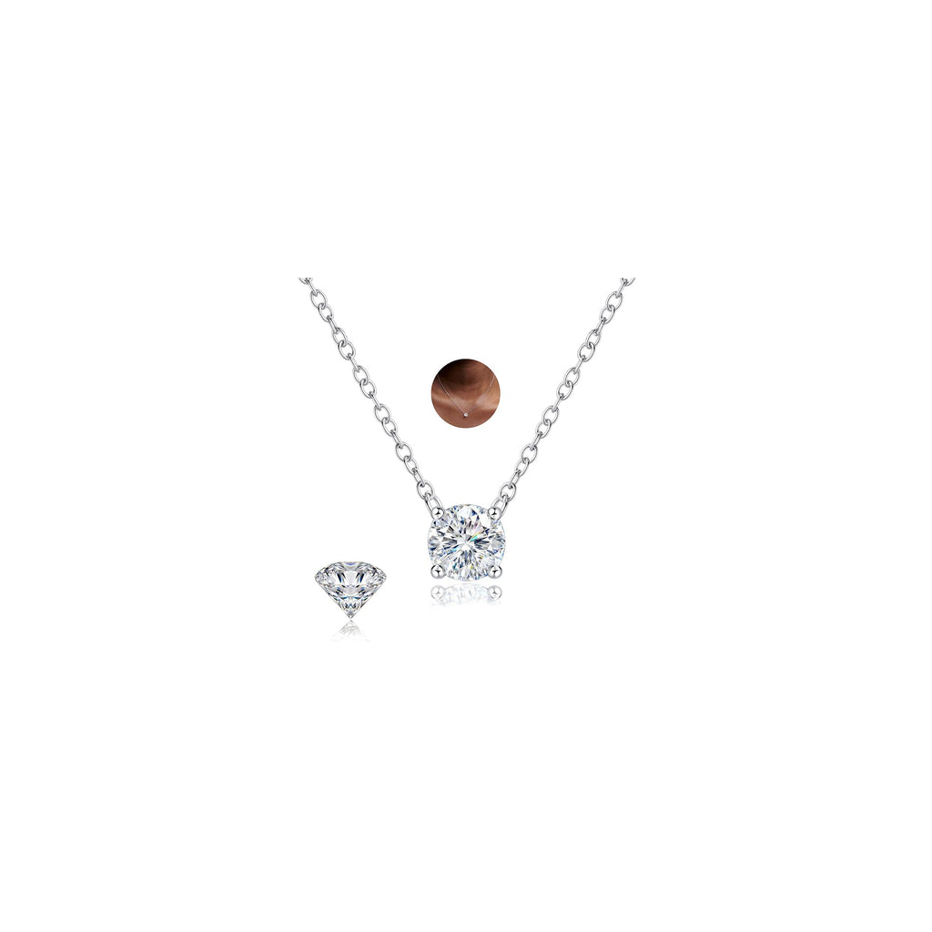 Collier en Moissanite en Argent Sterling 925 avec Couches pour Femmes, Plaqué Or Blanc 18K, Chaîne Empilable Hypoallergénique Fine avec Pendentif Ras-du-Cou D Couleur