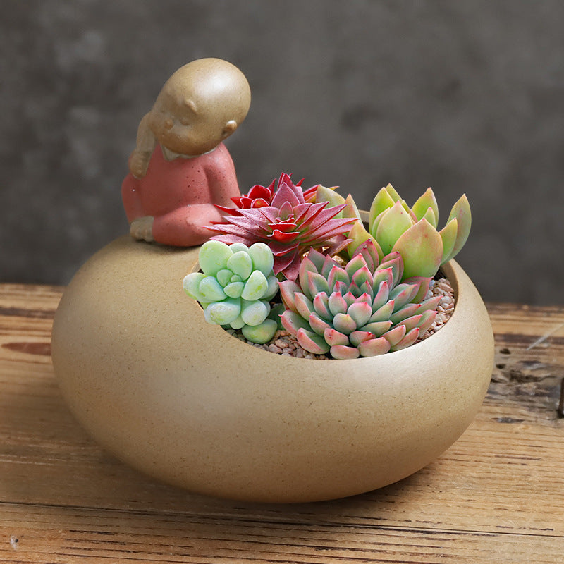 Fleur de pot de fleurs en céramique d'asperge succulente de bureau