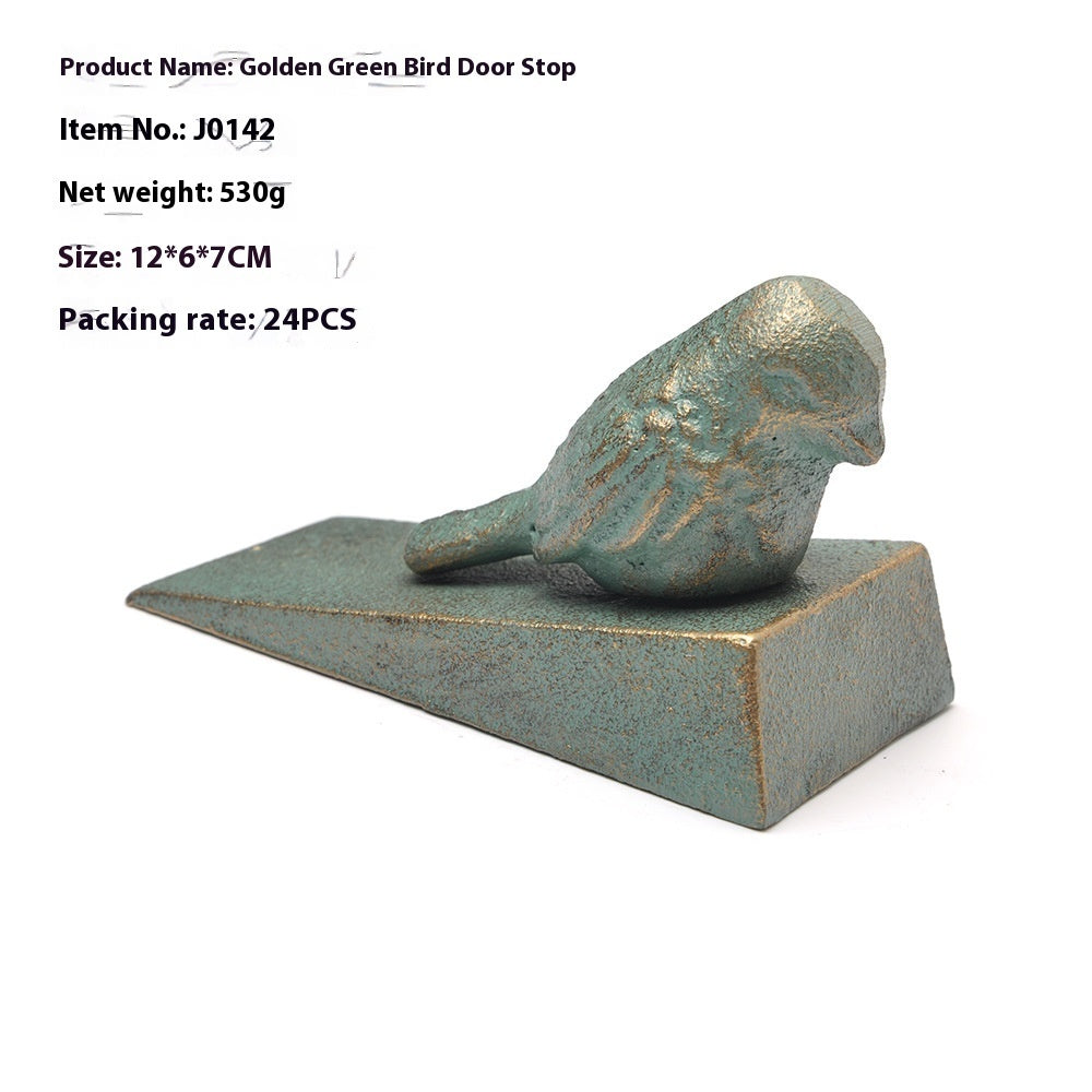Butée de porte en fer décorative vintage oiseau vert doré