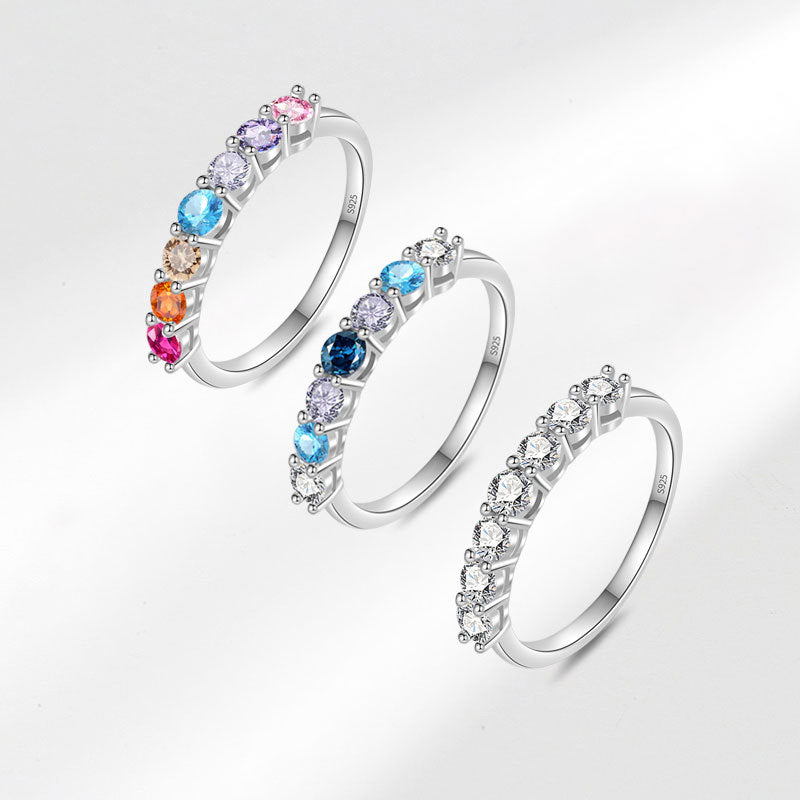 Bague ronde en argent sterling S925 avec diamant coloré éclatant
