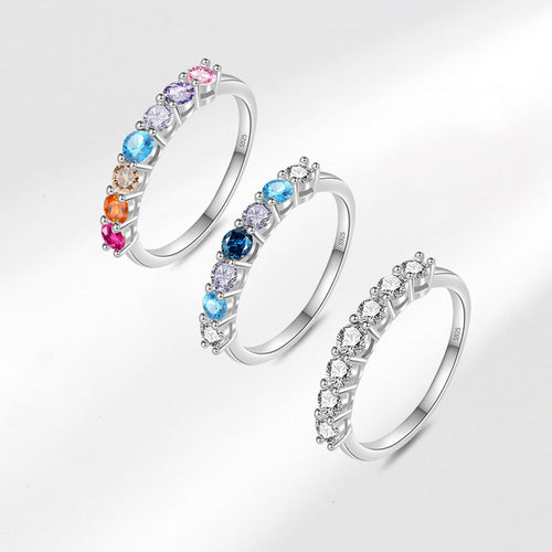 Bague ronde en argent sterling S925 avec diamant coloré éclatant