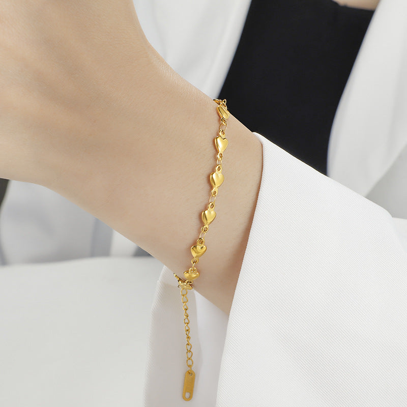 Bracelet Chaîne Cœur en Acier Inoxydable Doré Élégant et Raffiné Femmes