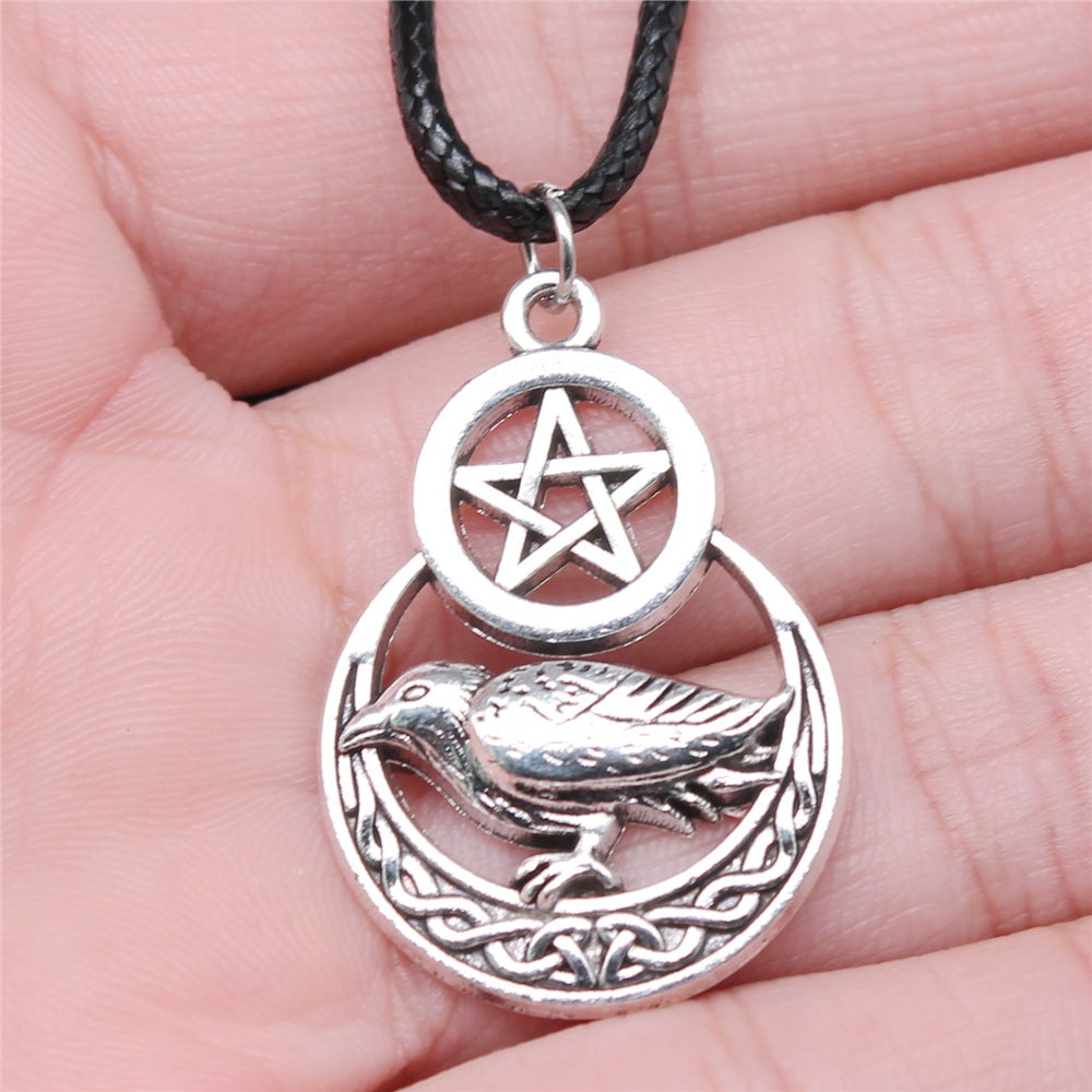 Collier Pendentif Corbeau Pentagramme Vintage pour Homme