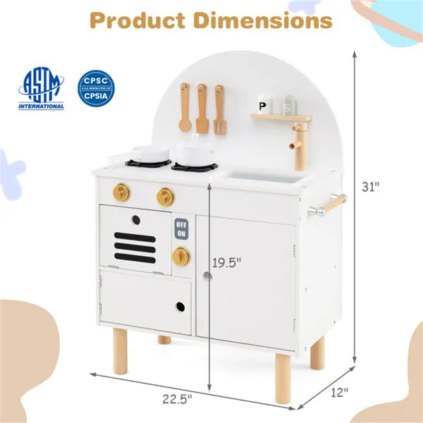 Cuisine en Bois Blanche pour Enfants avec Cuisinière et Évier Interactifs, Ensemble de Cuisine Imaginative Conforme ASTM/CPSIA Pour Enfants de 3 Ans et Plus