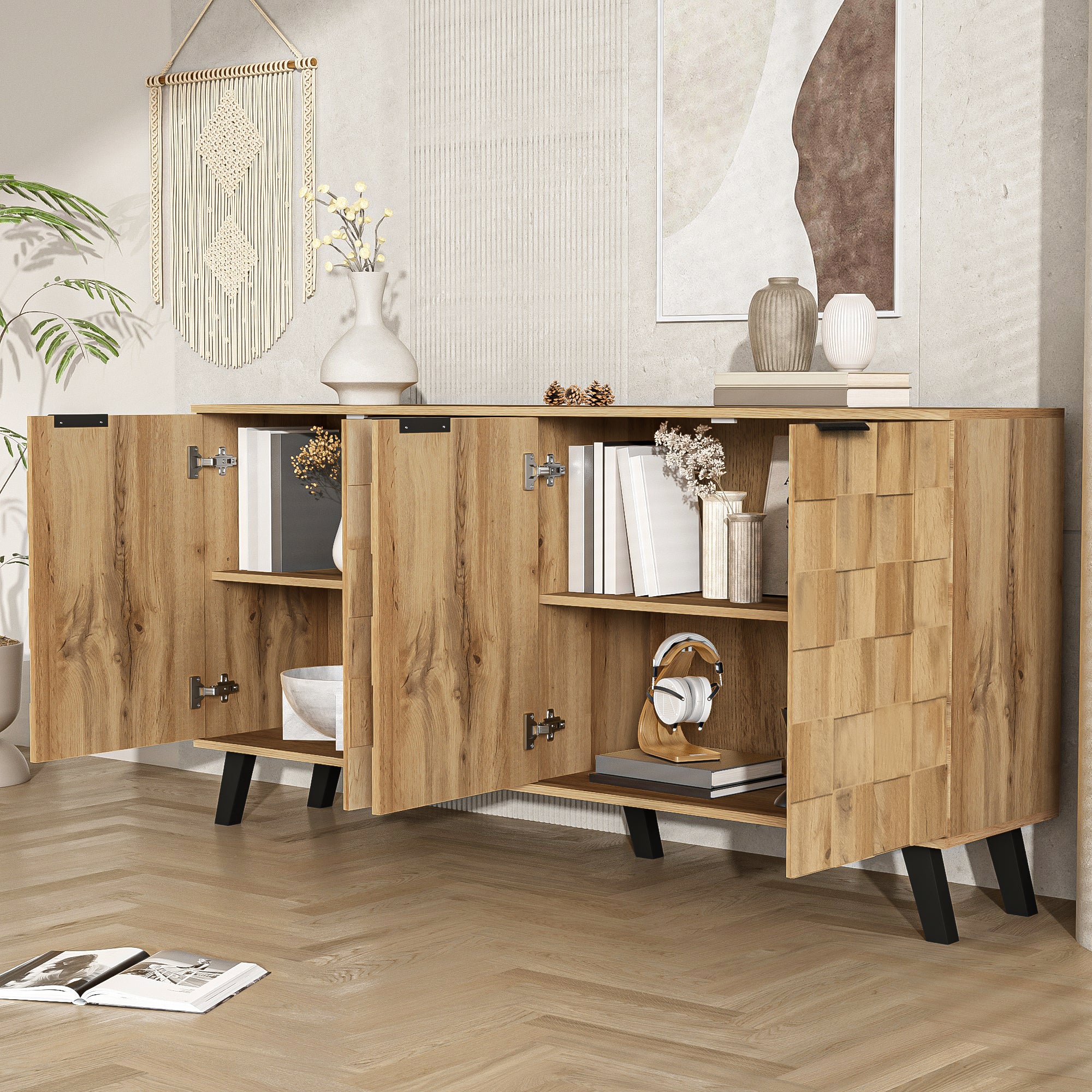 Modern Sideboard With 4 Doors, 150 X 35 X 78 Cm  Practical Design For Living Room, Bedroom, And Dining Room Color May Vary Slightly Depending On Lighting