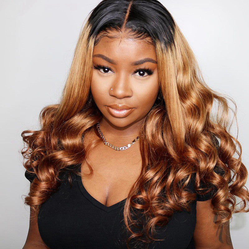 Perruques Lace Front en Cheveux Humains Remy avec Effet Ombre Coloré et Naturel