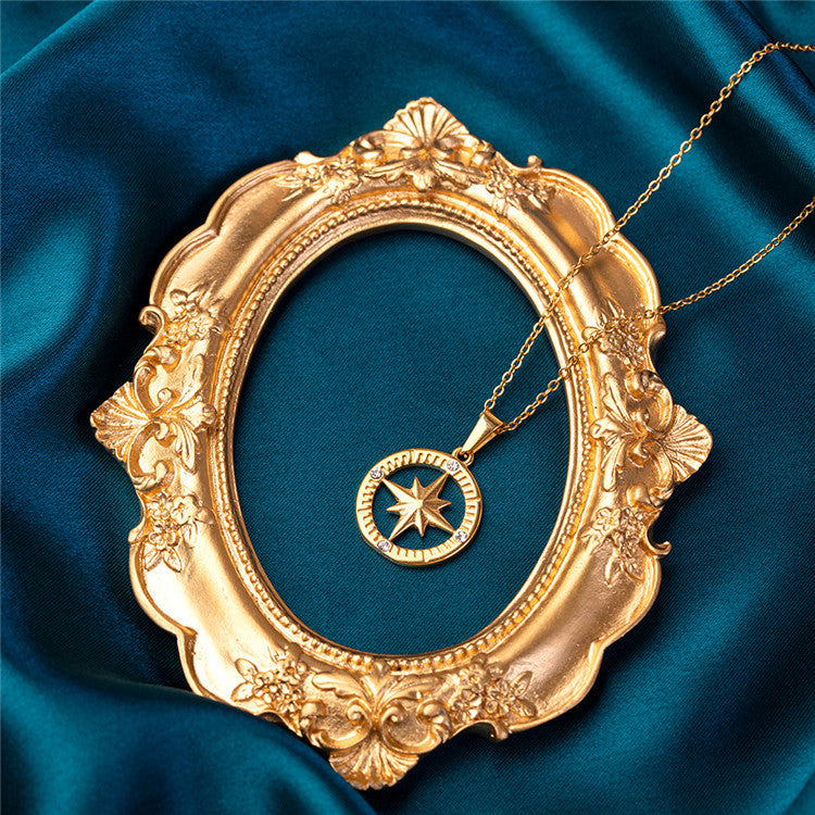 Nouveau pendentif octagramme boussole en acier titane