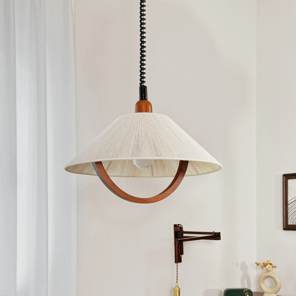 Adjustable Cream-Style Chandelier Lamp for Bedroom & Study, Retro Fabric Shade XL - IVOIRART.COM