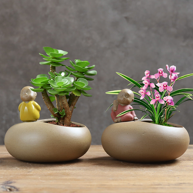 Fleur de pot de fleurs en céramique d'asperge succulente de bureau