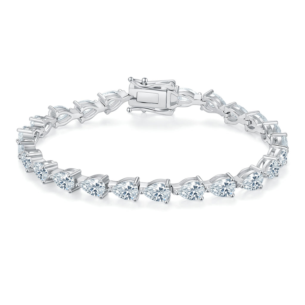 Bracelet Tennis en Argent Sterling S925 avec Moissanite Poire 6x4mm D VVS1 16-18-20cm Platine Certifié GRA Coffret Cadeau