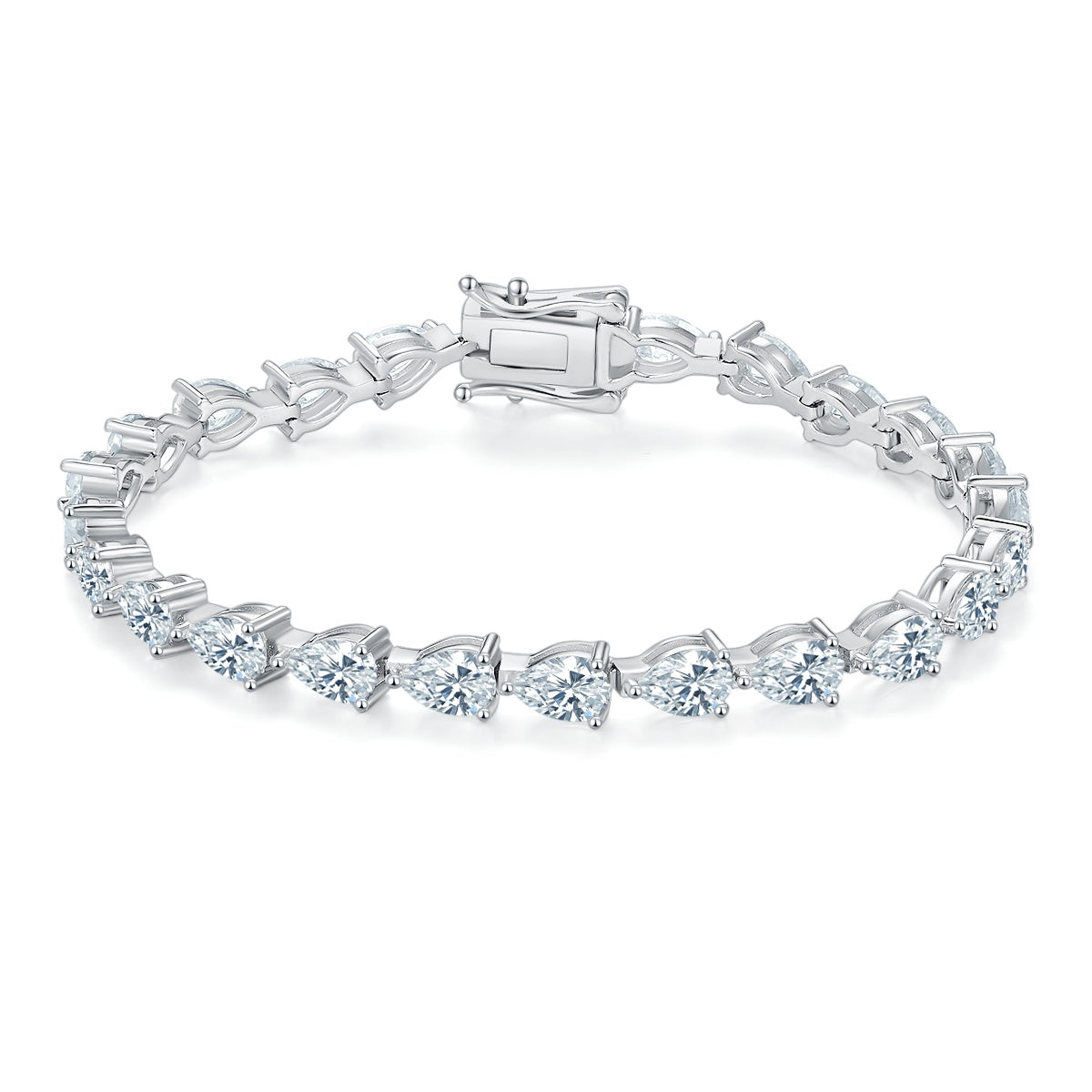 Bracelet Tennis en Argent Sterling S925 avec Moissanite Poire 6x4mm D VVS1 16-18-20cm Platine Certifié GRA Coffret Cadeau