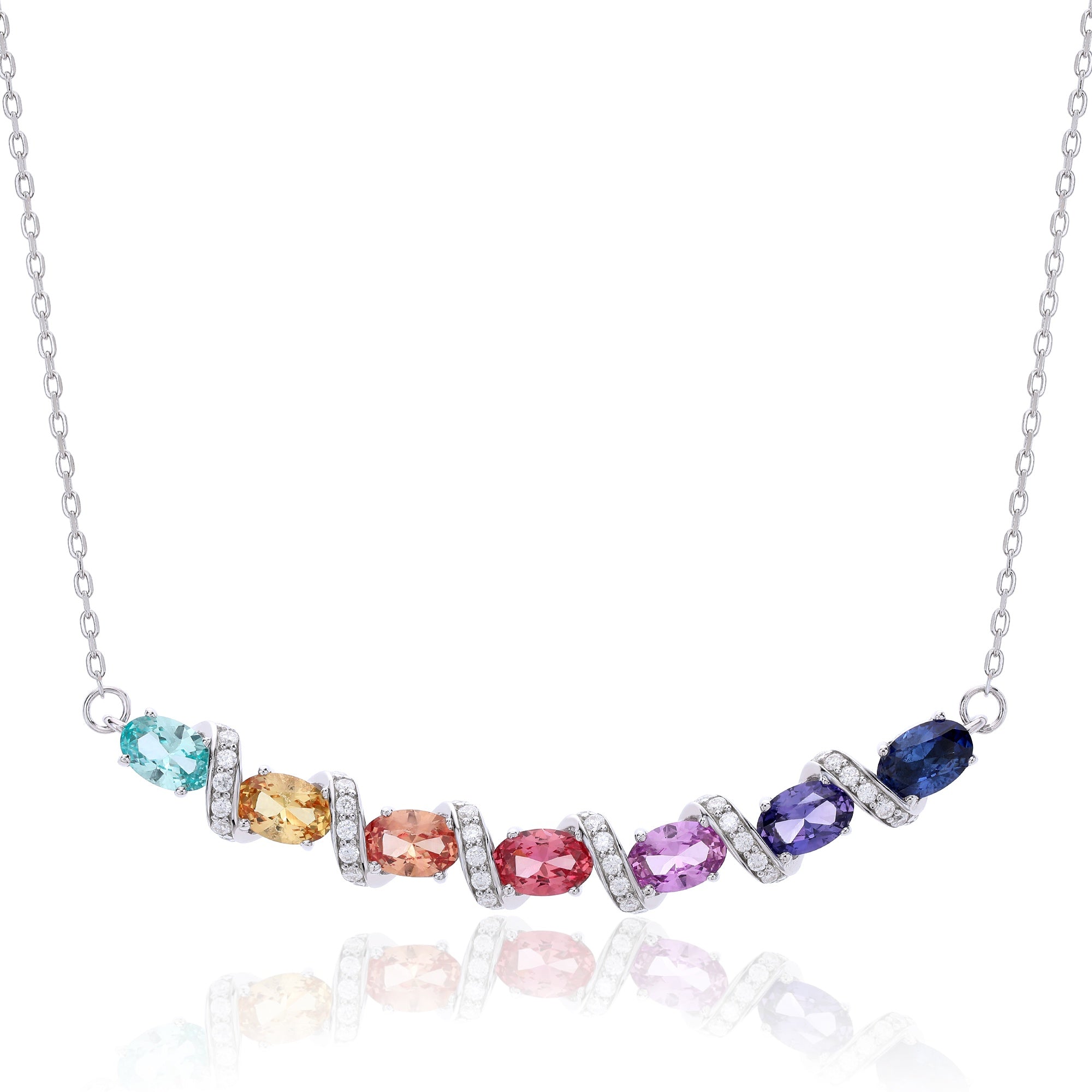 Collier Arc-en-Ciel en Argent Sterling S925 avec Gemmes Synthétiques 45cm