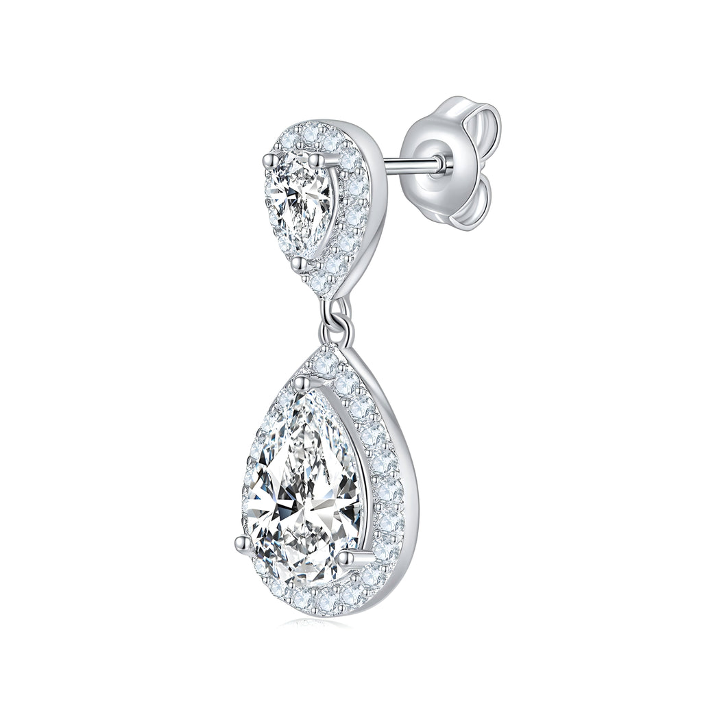 Boucles d'oreilles pendantes en argent 925 plaqué platine, moissanite poire 6x9mm