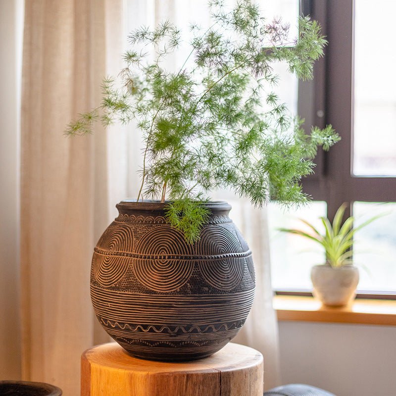 African Art Ancient Pot Flower Cement Decorative Flower Pot Ethnic Style - IVOIRART.COM