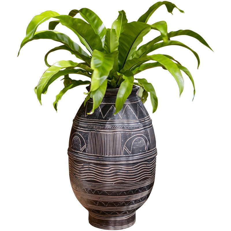African Art Ancient Pot Flower Cement Decorative Flower Pot Ethnic Style - IVOIRART.COM
