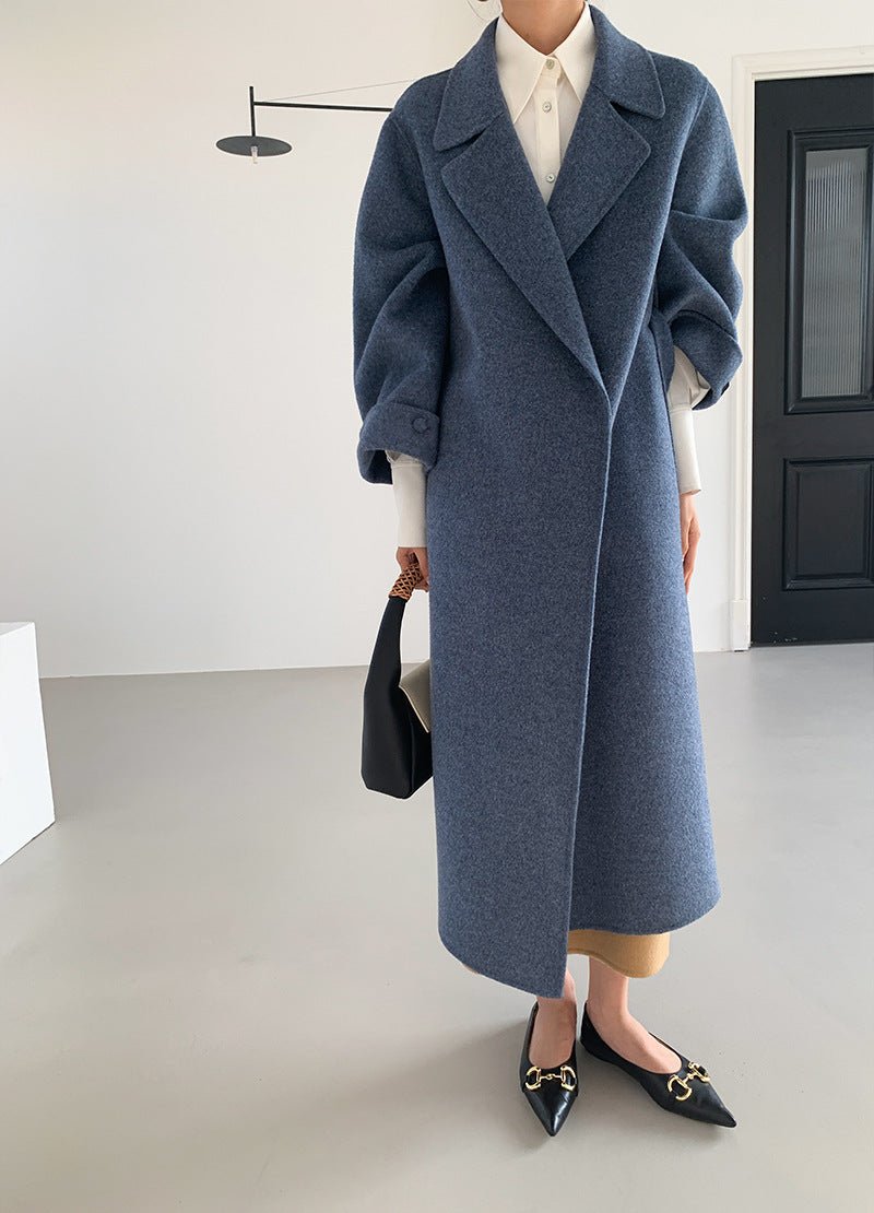 Albaka Manteau double-face alpaga long ceinturé style robe manches retroussées OL - IVOIRART.COM