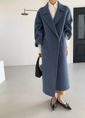 Albaka Manteau double-face alpaga long ceinturé style robe manches retroussées OL - IVOIRART.COM