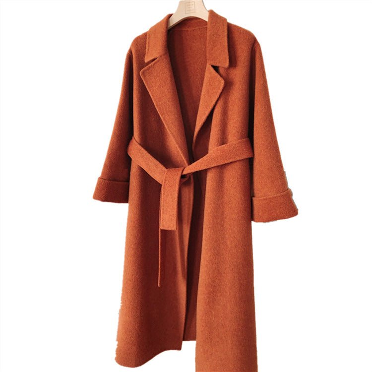 Albaka Manteau double-face alpaga long ceinturé style robe manches retroussées OL - IVOIRART.COM