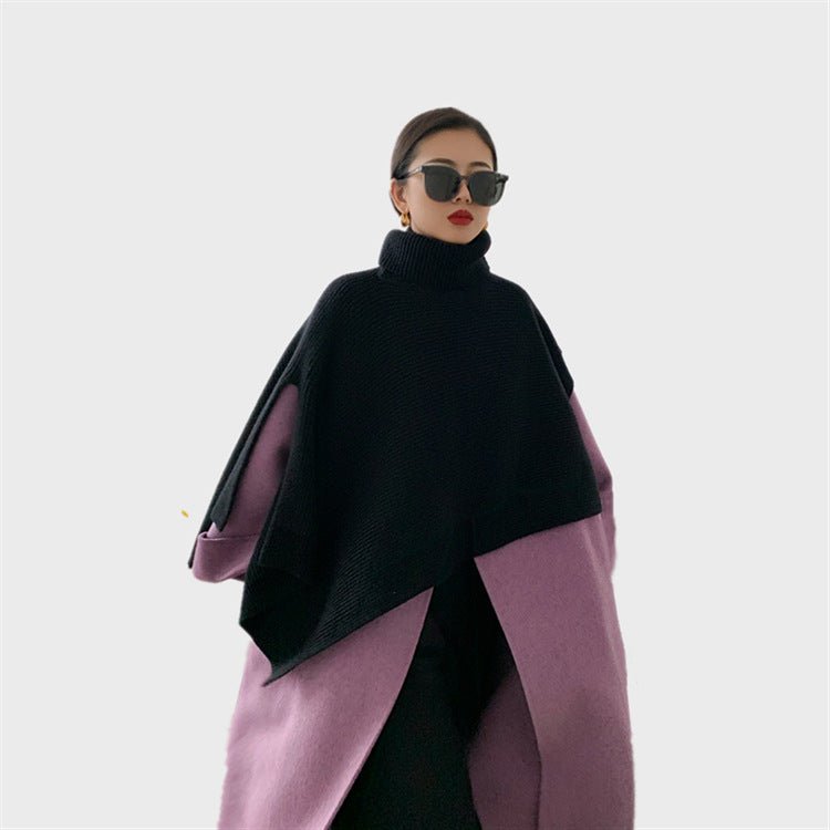 Albaka Manteau double-face alpaga long ceinturé style robe manches retroussées OL - IVOIRART.COM