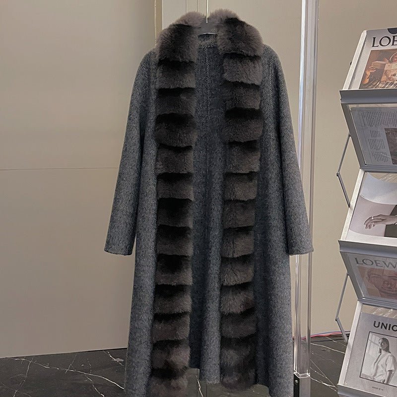 Alpaca Fleecefiber Coat Detachable Fox Fur Collar - IVOIRART.COM