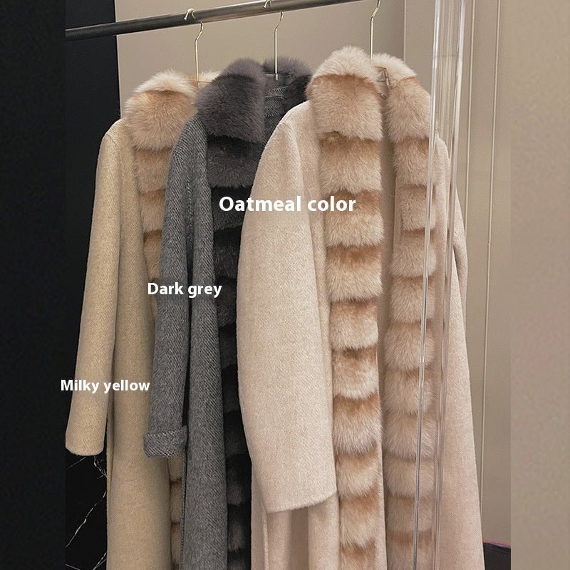 Alpaca Fleecefiber Coat Detachable Fox Fur Collar - IVOIRART.COM