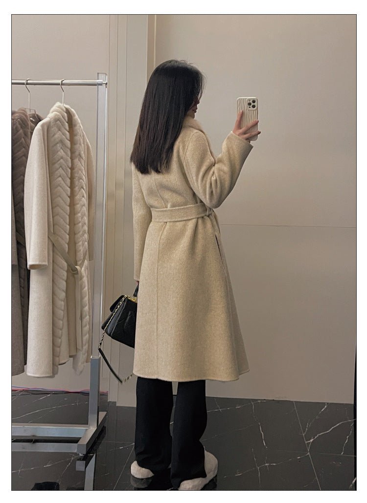 Alpaca Fleecefiber Coat Detachable Fox Fur Collar - IVOIRART.COM