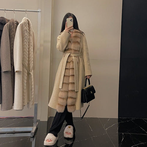 Alpaca Fleecefiber Coat Detachable Fox Fur Collar - IVOIRART.COM
