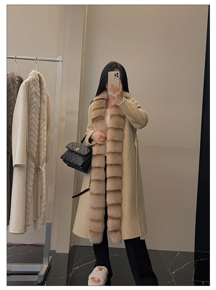 Alpaca Fleecefiber Coat Detachable Fox Fur Collar - IVOIRART.COM