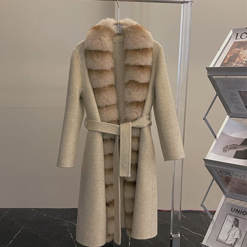 Alpaca Fleecefiber Coat Detachable Fox Fur Collar - IVOIRART.COM