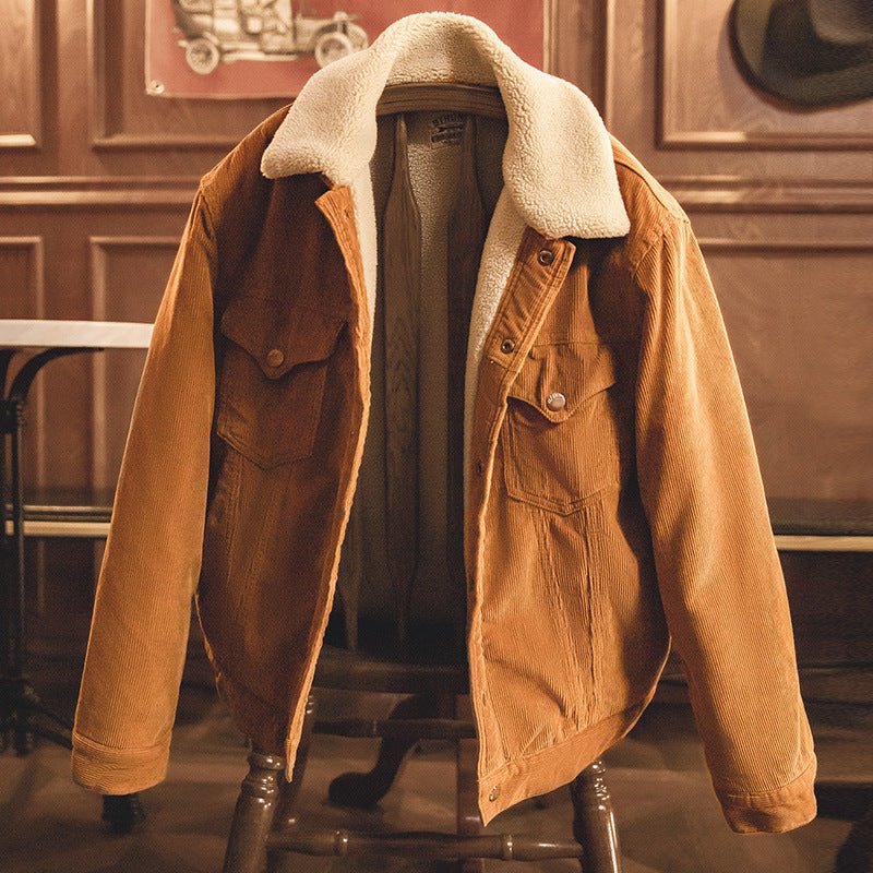 American Retro Corduroy Polo Collar Jacket Heavy Weight - IVOIRART.COM