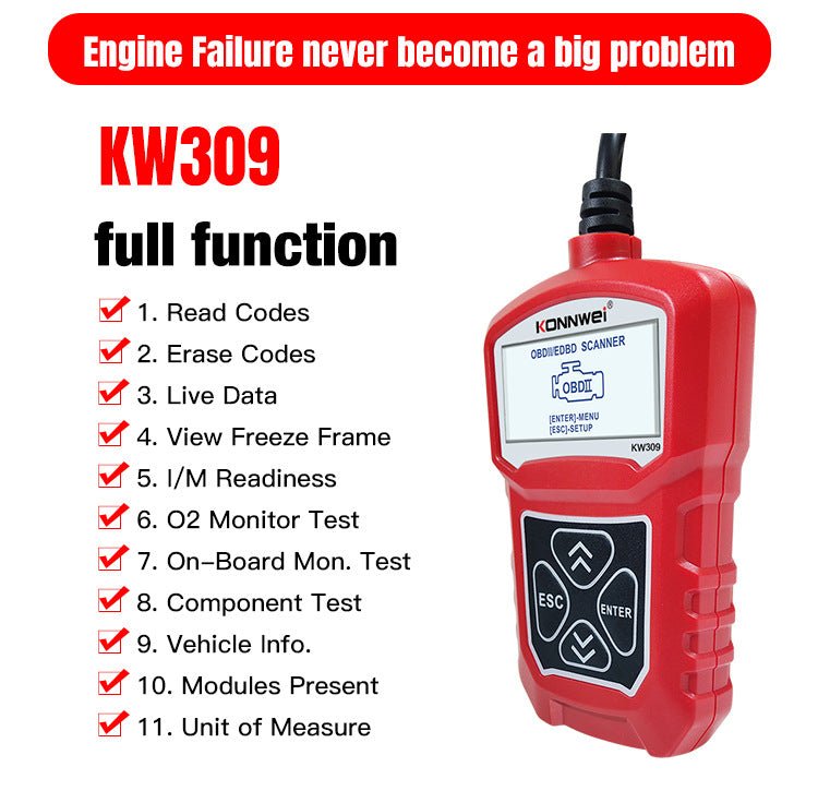 Analyseur de diagnostic automobile KW310 avec lecteur de codes-barres, outil polyvalent - IVOIRART.COM