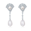 Boucles d'oreilles pendantes en argent sterling S925, perles goutte, pavé éventail, plaqué platine, 4,5 g, coffret cadeau