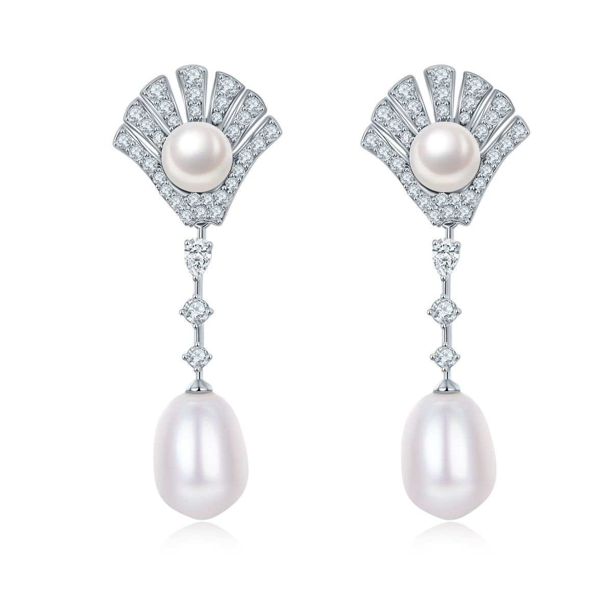 Boucles d'oreilles pendantes en argent sterling S925, perles goutte, pavé éventail, plaqué platine, 4,5 g, coffret cadeau