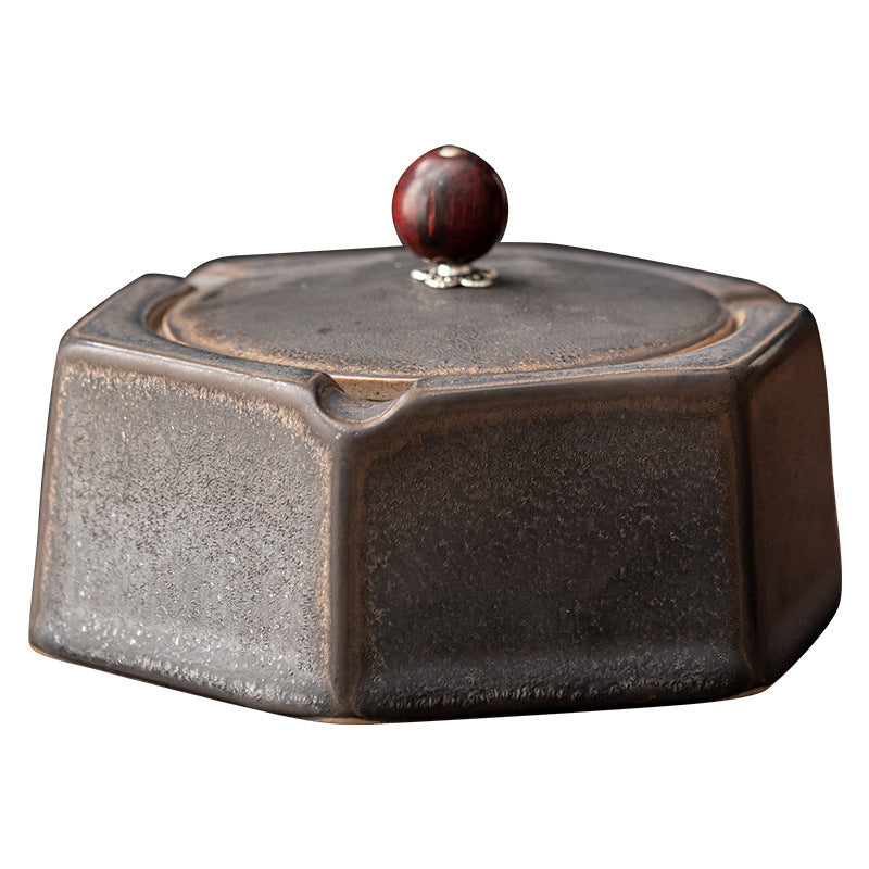 Cendrier en céramique vintage de style japonais avec couvercle, coupe-vent et anti-volatilité