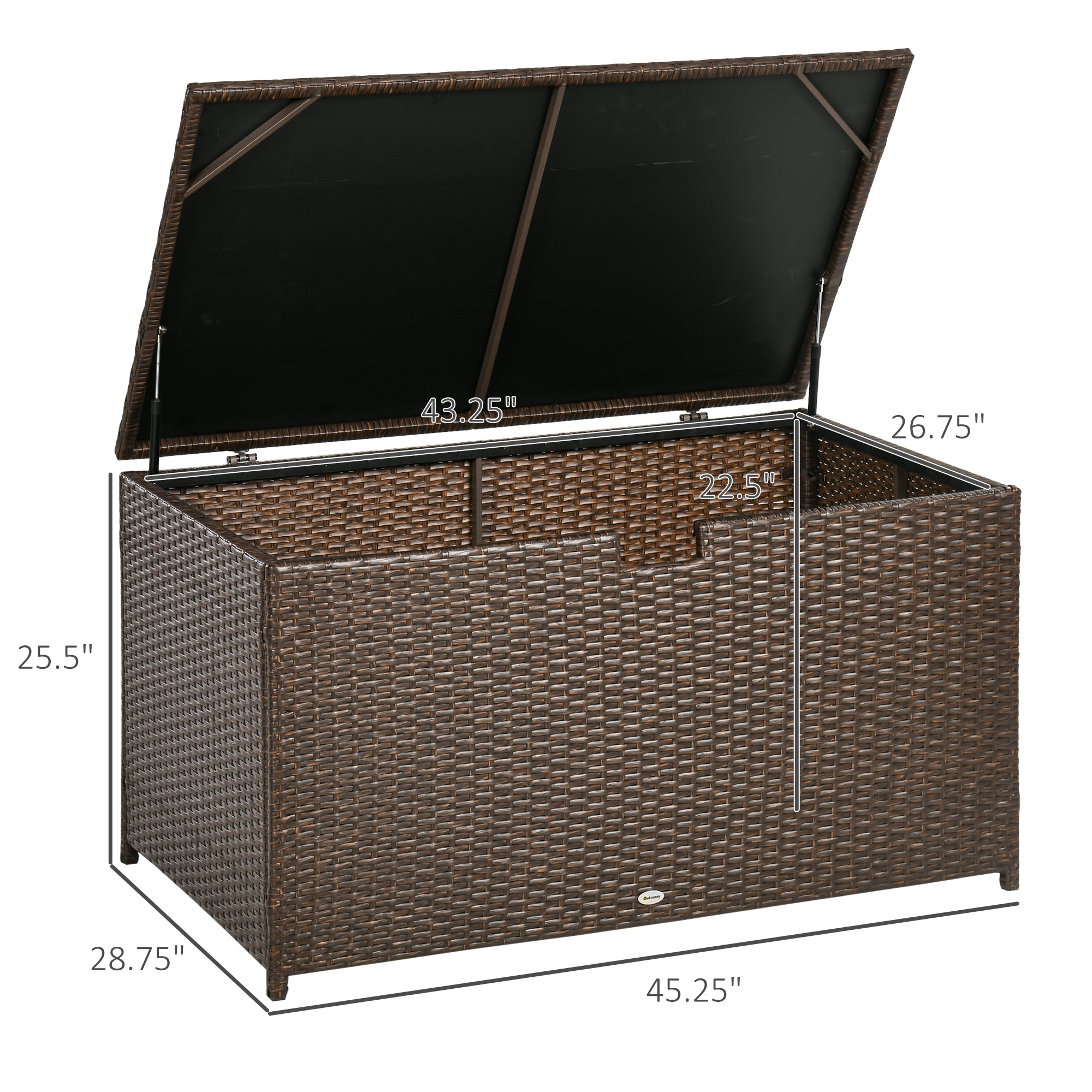 Boîte de rangement extérieure 113 gallons, Coffre en rotin pour intérieur, mobilier de patio, coussins, outils de piscine et jardin, Marron
