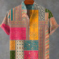 Chemise décontractée pour homme à manches courtes avec motif patchwork relax