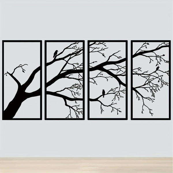 CIFbuy Moderne Aluminium Branche Morte et Oiseaux Volants – Ensemble de Quatre Pièces d’Art Muraux Thème Nature Minimaliste Décoration Intérieure Cadeau de Vacances (TikTok, Service de Ramassage Temu)