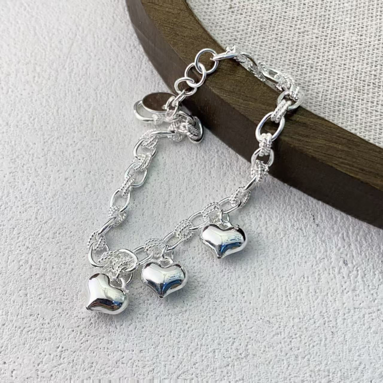 Bracelet pendentif cœur gonflé en argent sterling 999, style élégant et tendance