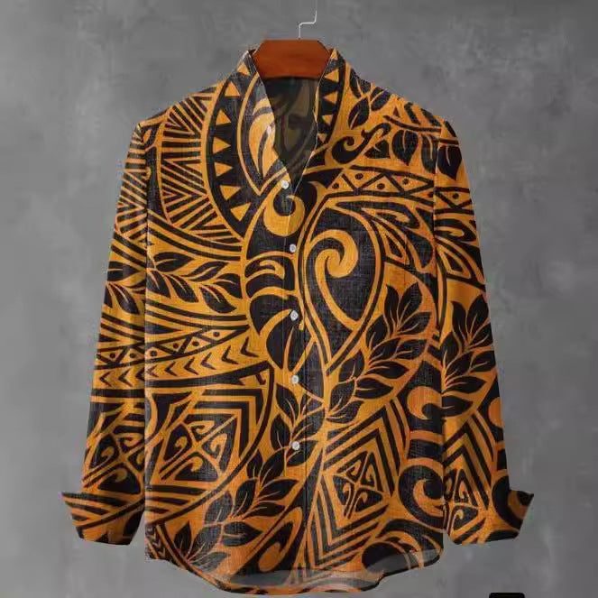 Chemise à Manches Longues Homme, Col Montant, Motif à Carreaux, Style Décontracté