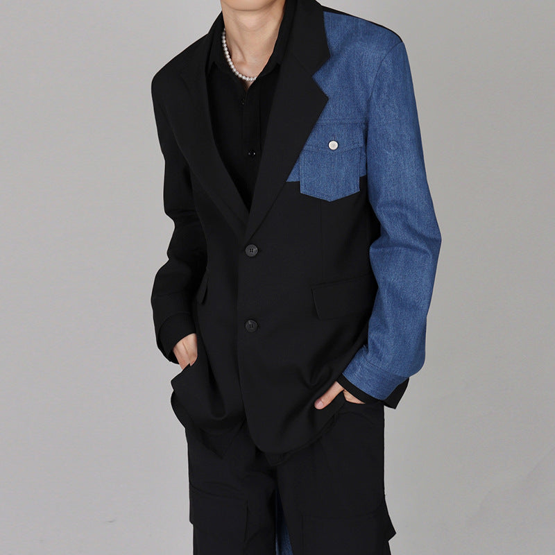Blazer confortable à panneaux en denim, polyvalent et élégant pour homme