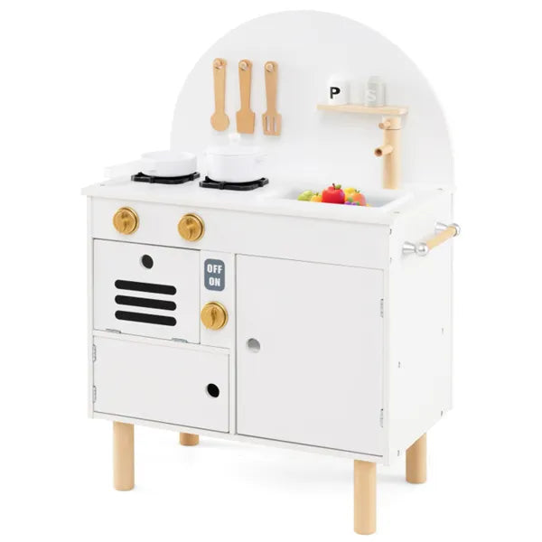 Cuisine en Bois Blanche pour Enfants avec Cuisinière et Évier Interactifs, Ensemble de Cuisine Imaginative Conforme ASTM/CPSIA Pour Enfants de 3 Ans et Plus