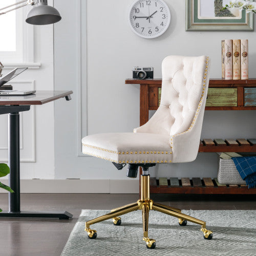Fauteuil de bureau pour la maison en tissu velours capitonné à boutons, fauteuil de bureau réglable pivotant
