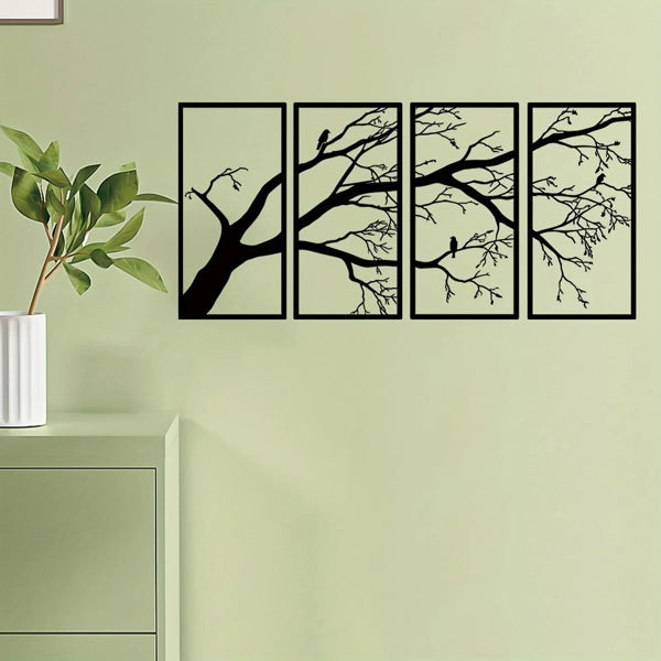 CIFbuy Moderne Aluminium Branche Morte et Oiseaux Volants – Ensemble de Quatre Pièces d’Art Muraux Thème Nature Minimaliste Décoration Intérieure Cadeau de Vacances (TikTok, Service de Ramassage Temu)