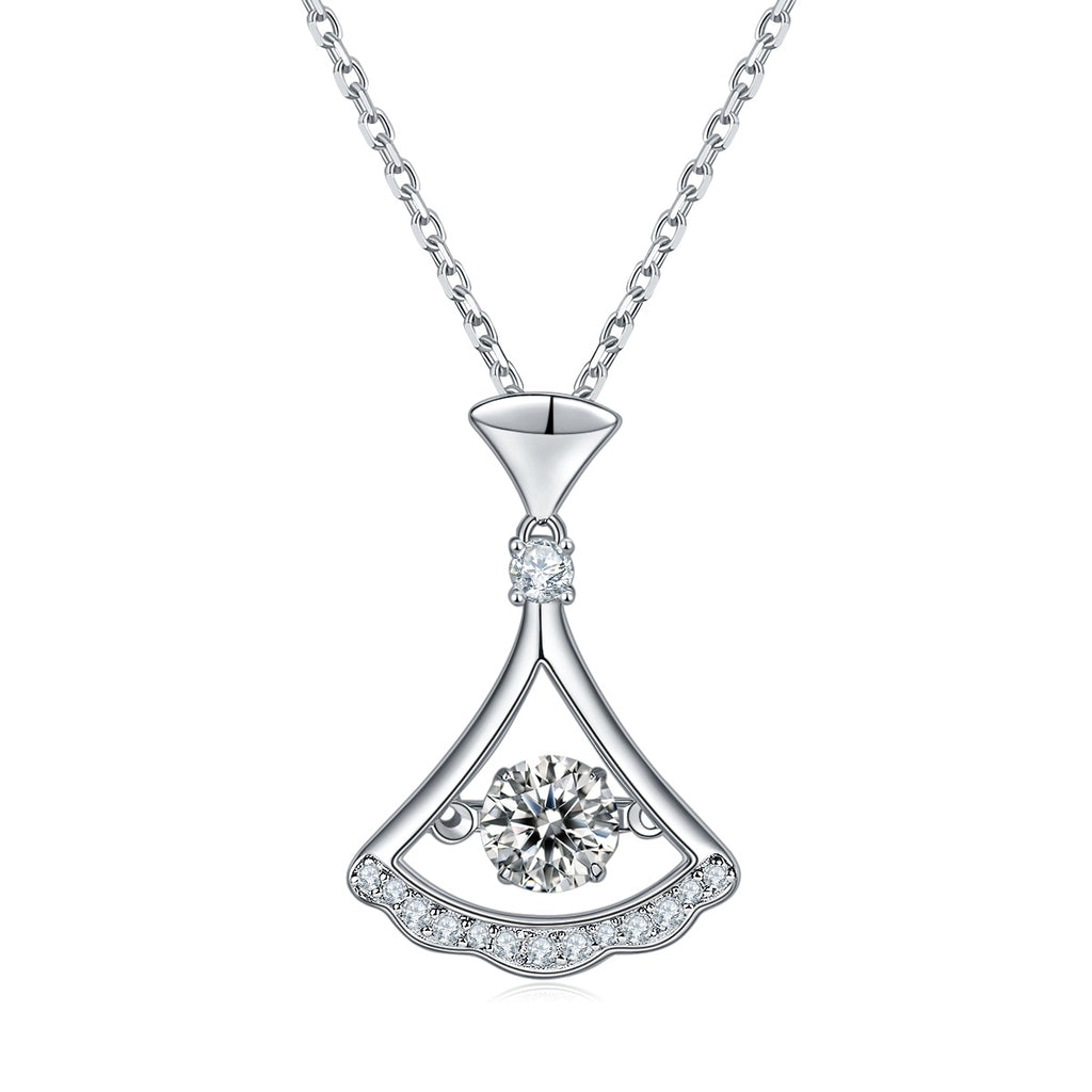 Collier pendentif éventail en argent sterling S925 0,5 ct Moissanite D VVS1, plaqué platine, chaîne 45 cm, boîte cadeau certifiée GRA