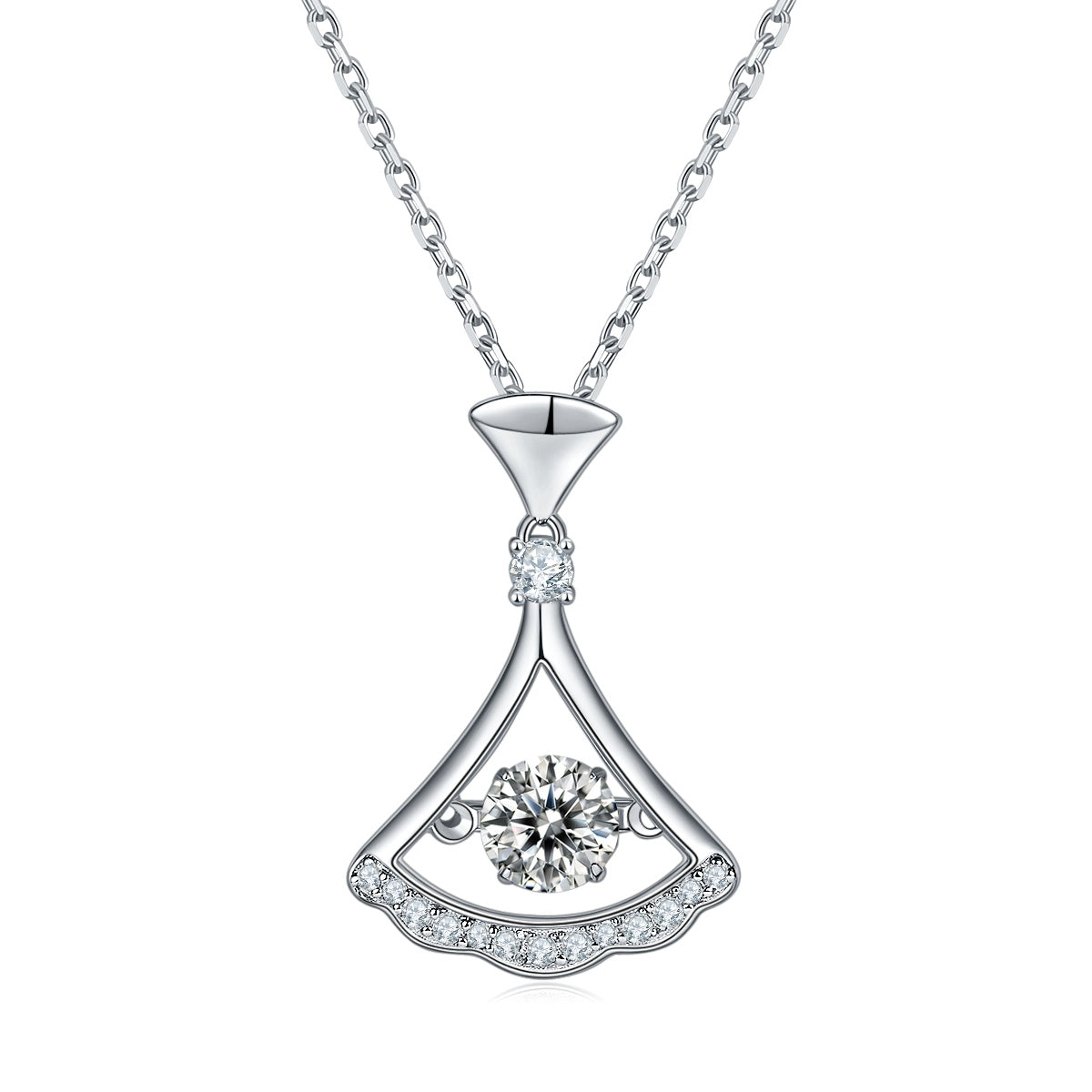Collier pendentif éventail en argent sterling S925 0,5 ct Moissanite D VVS1, plaqué platine, chaîne 45 cm, boîte cadeau certifiée GRA